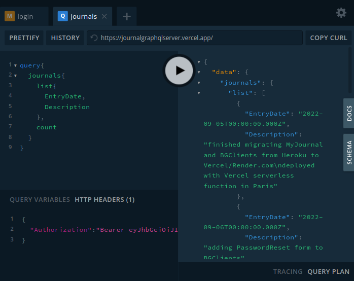 MyJournal GraphQL API Server